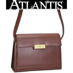 Christian Dior Shoulder Bag Brown Leather Houndstooth